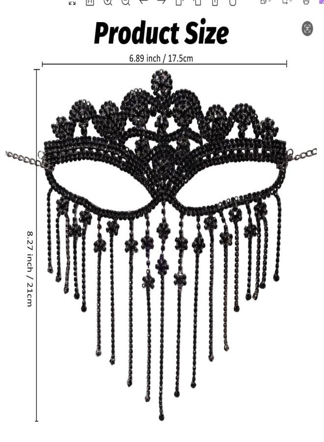 Avxdbr Tassel Mask Chain Gothic Veil Chain Costume Party Mask for Women Rhinestone Face Jewelry for Prom Night Clubs Christmas Halloween - Image 2